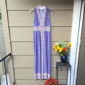 Wisp Petites Ella Blue Boho Print V-neck Maxi Dress 4p